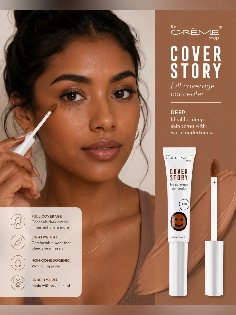 The Crème Shop Cover Story Full Coverage Concealer – Deep | New In Box